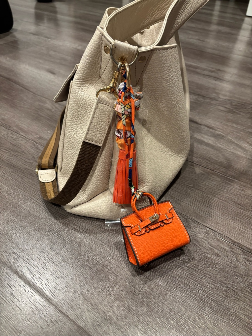 Mini Top Handle Handbag Charm Keychain with Scarf & Tassel – Orange